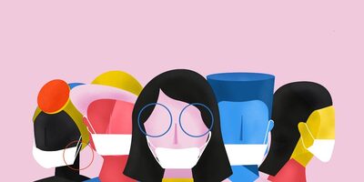 Illustration of diverse faces wearing face masks